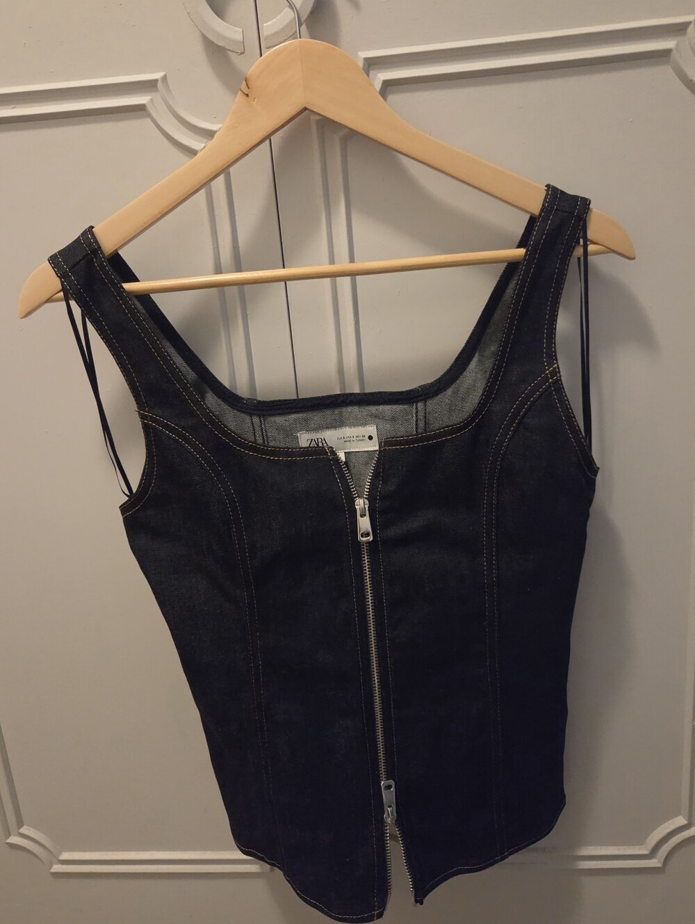 Zara Dark Blue Denim Zip-Front Tank Top